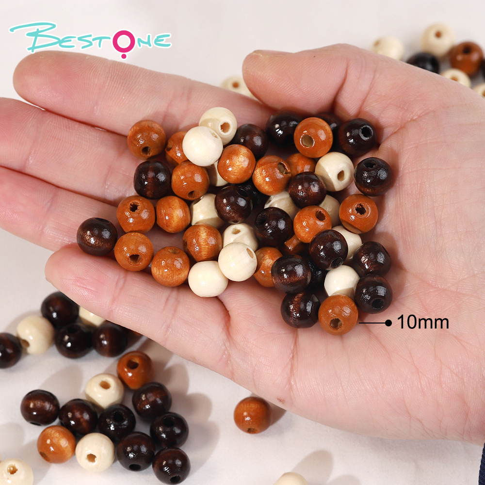 Bestone Mixed Natural Wooden Beads Set – 220 Pieces (Round Beads, Rice Beads, Abacus Beads) – 48g