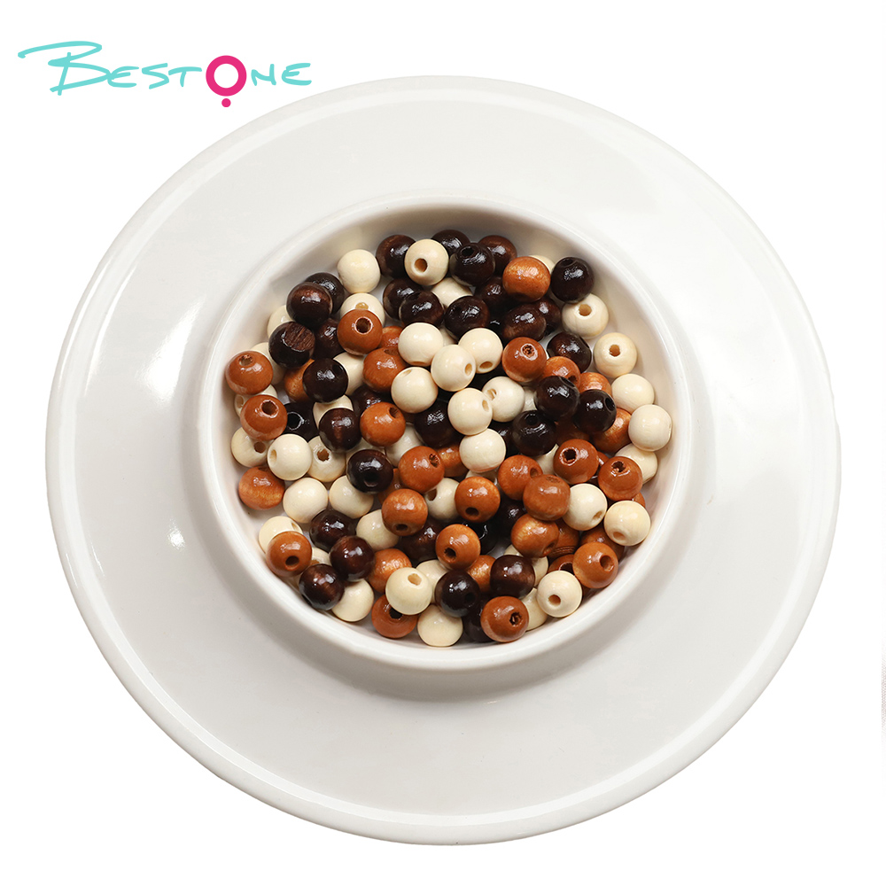 Bestone Mixed Natural Wooden Beads Set – 220 Pieces (Round Beads, Rice Beads, Abacus Beads) – 48g