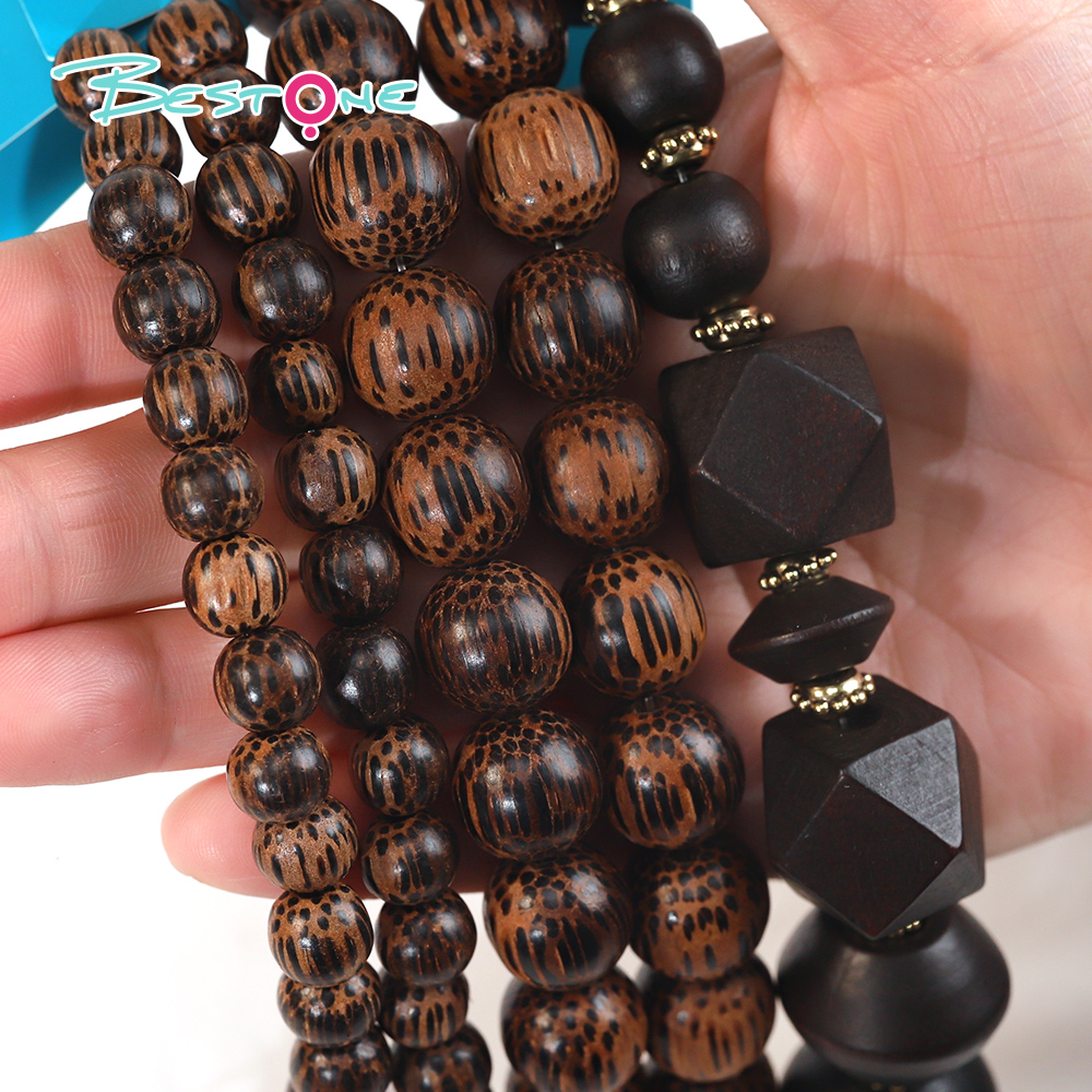 Bestone Low Price Stock Wholesale DIY Accessories Chestnut Brown Mixed Special Shaped Wooden Beads Sets