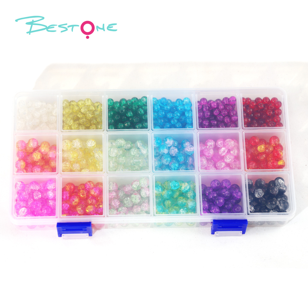 DIY Cracked Glass Bead Kit – Dual-Color 6mm/8mm Beads (450g, Approx. 960pcs) – Transparent PP Storage Box