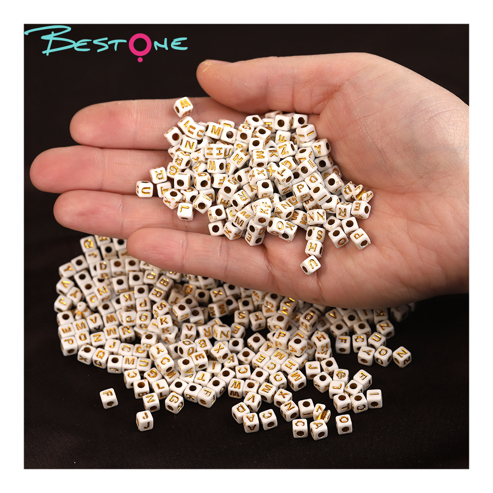 Bestone Plastic Cube Beads Assortment Dice & Letter Beads Various Colors & Sizes