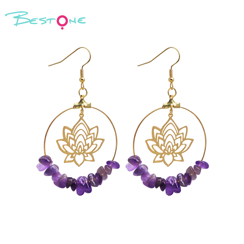 Lotus Radiance Hoop Earrings – 7cm Healing Crystal & Energy Gemstone Jewelry