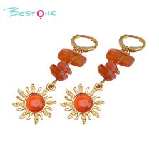 Sunstone Glow Cat Eye Drop Earrings – 5.5cm