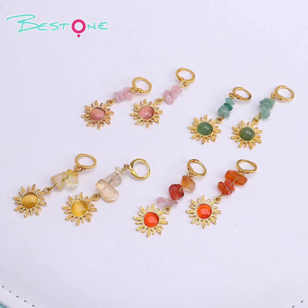 Sunstone Glow Cat Eye Drop Earrings – 5.5cm
