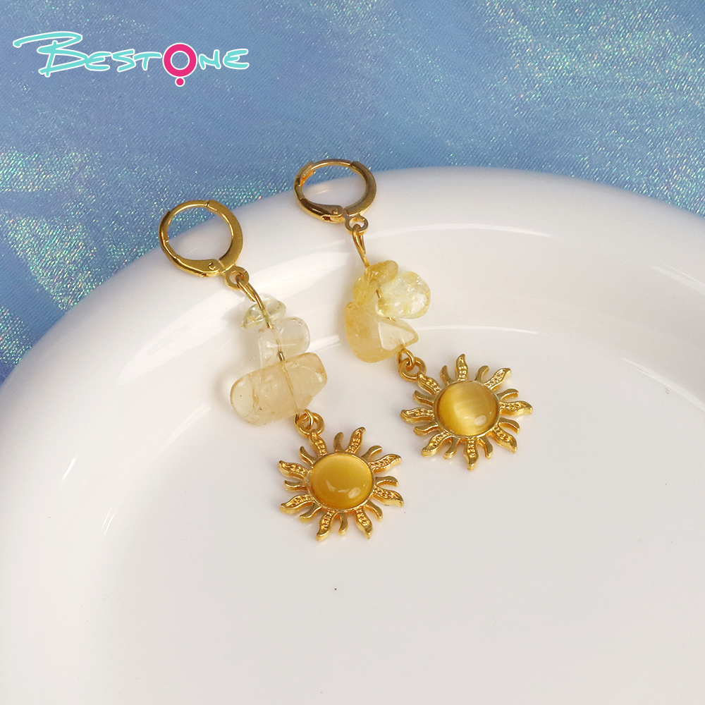 Sunstone Glow Cat Eye Drop Earrings – 5.5cm
