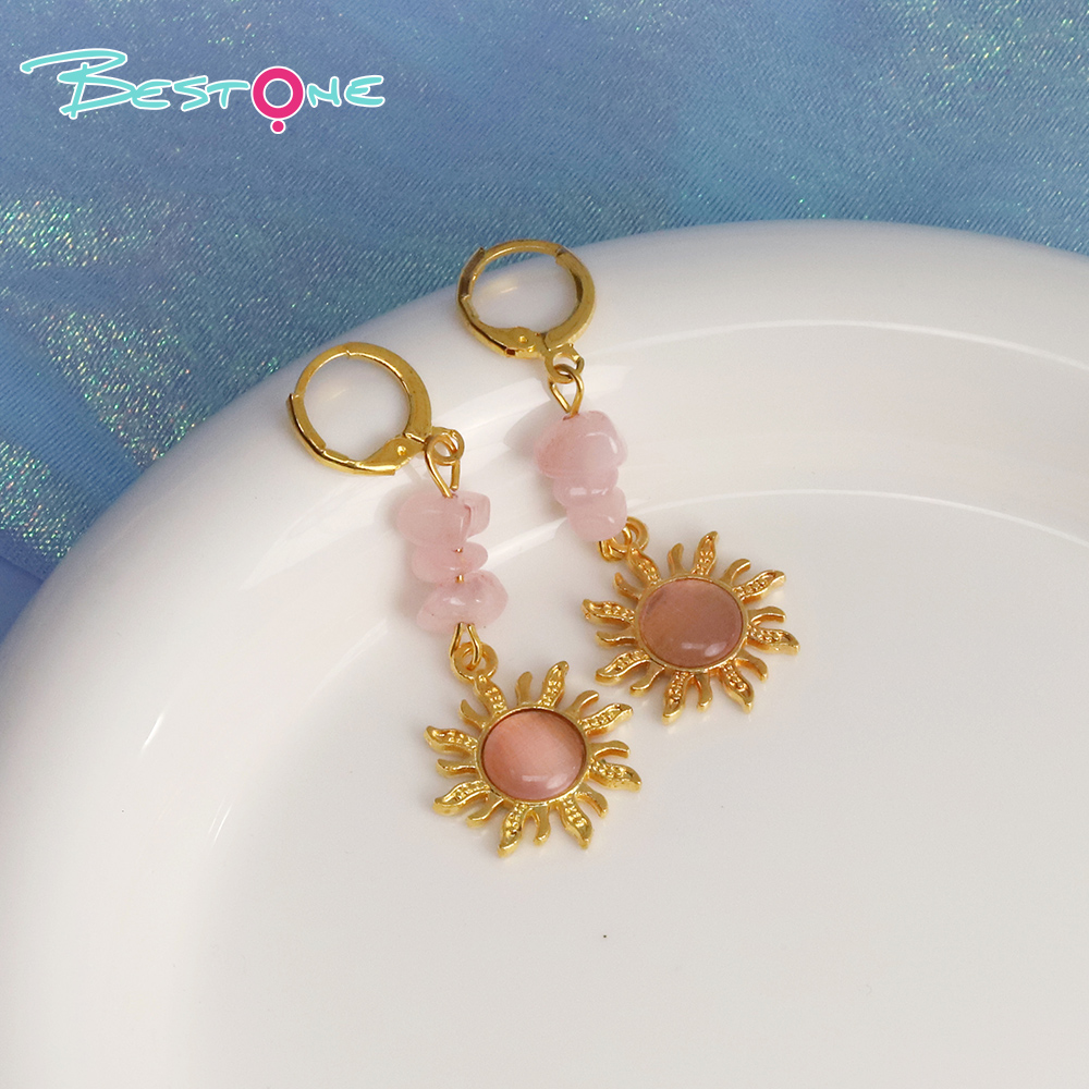 Sunstone Glow Cat Eye Drop Earrings – 5.5cm