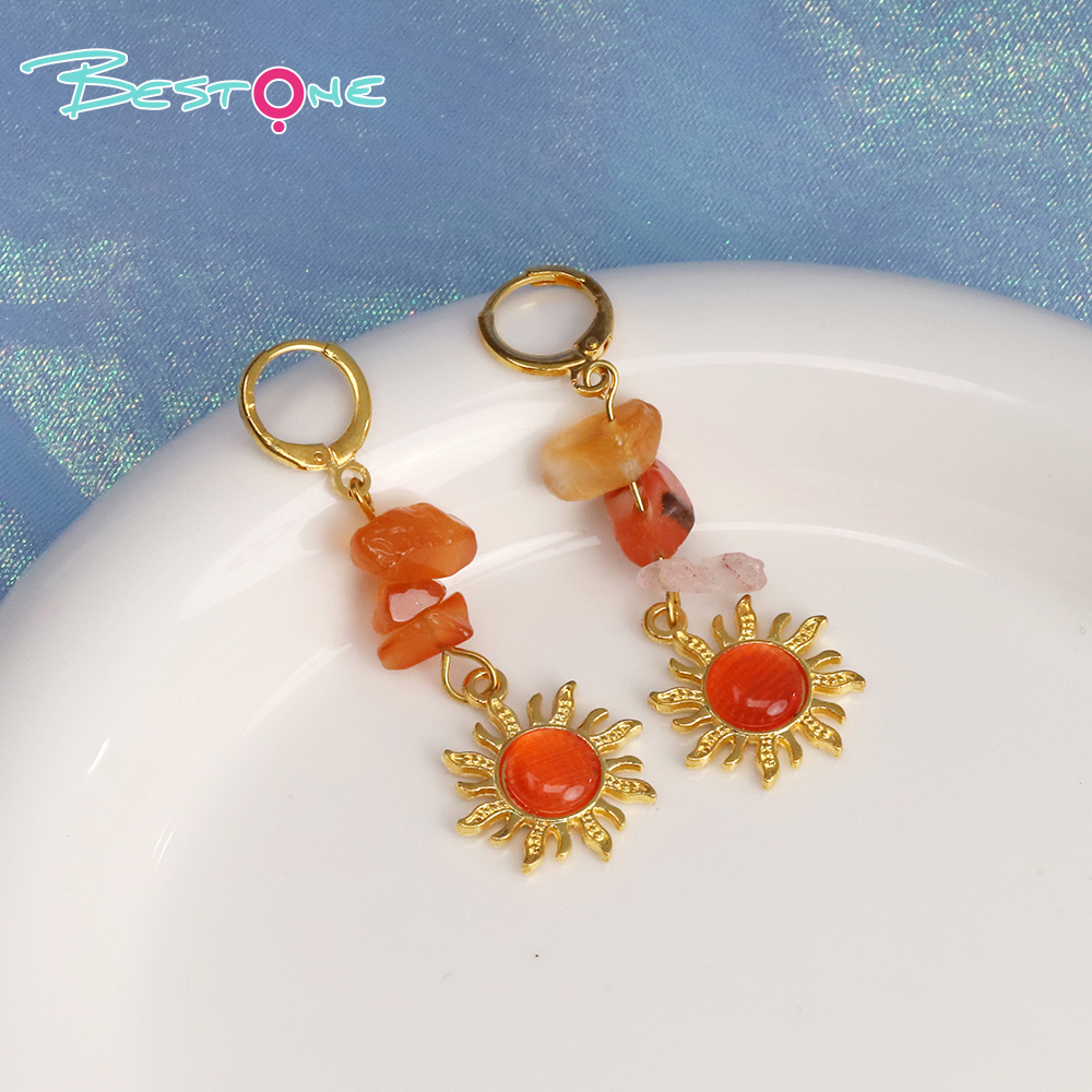 Sunstone Glow Cat Eye Drop Earrings – 5.5cm