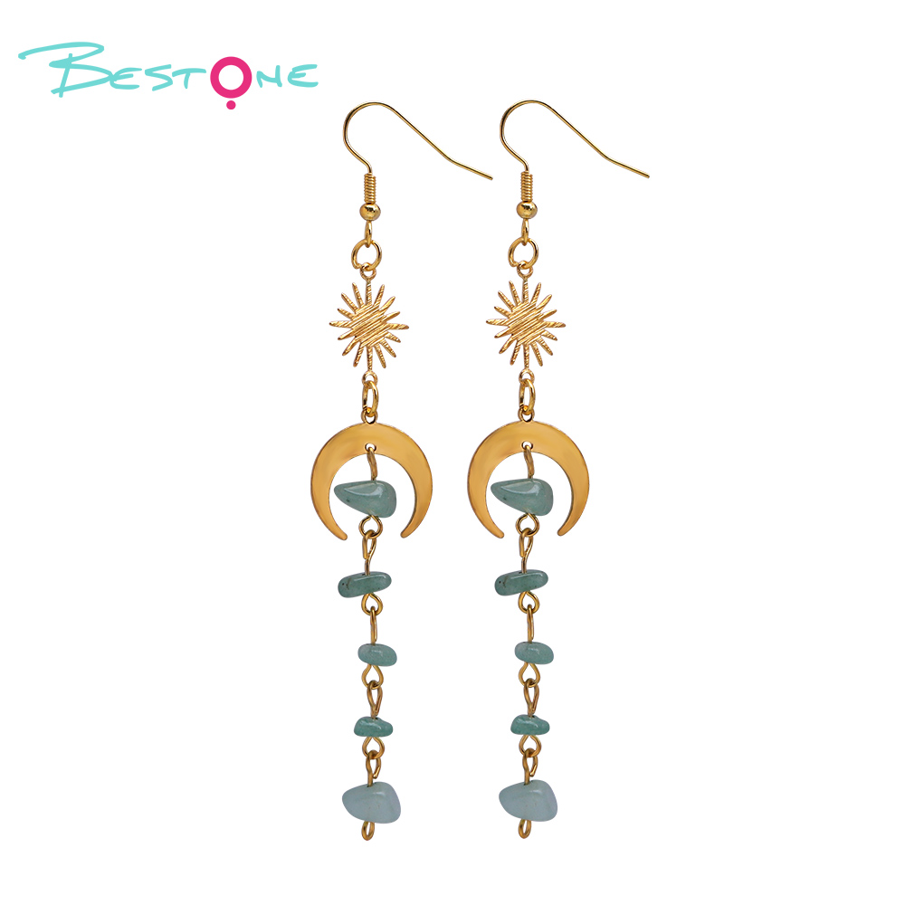 Celestial Harmony Drop Earrings – Moon & Sun – 10.5cm Healing Crystal & Energy Gemstone Jewelry