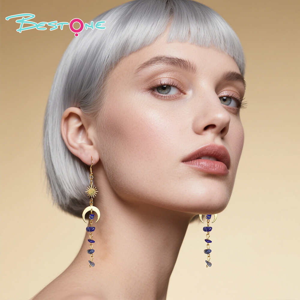 Celestial Harmony Drop Earrings – Moon & Sun Series – 10.5cm