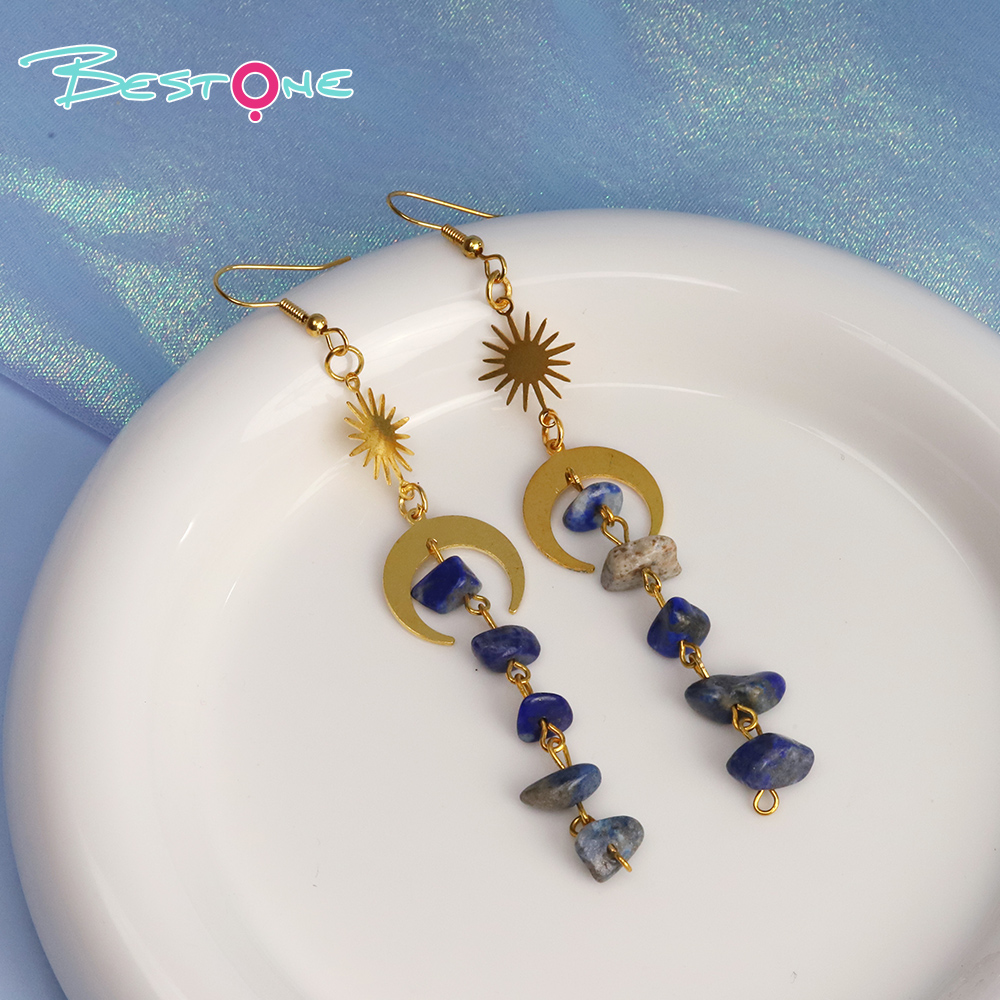 Celestial Harmony Drop Earrings – Moon & Sun Series – 10.5cm