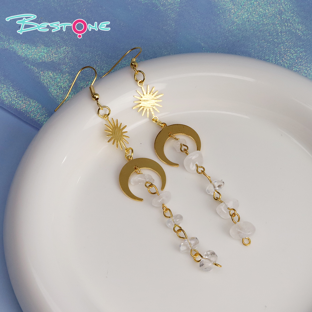 Celestial Harmony Drop Earrings – Moon & Sun Series – 10.5cm