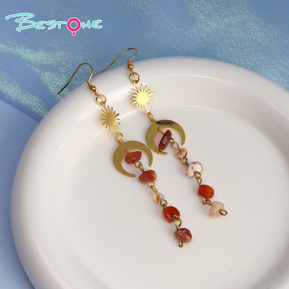 Celestial Harmony Drop Earrings – Moon & Sun Series – 10.5cm