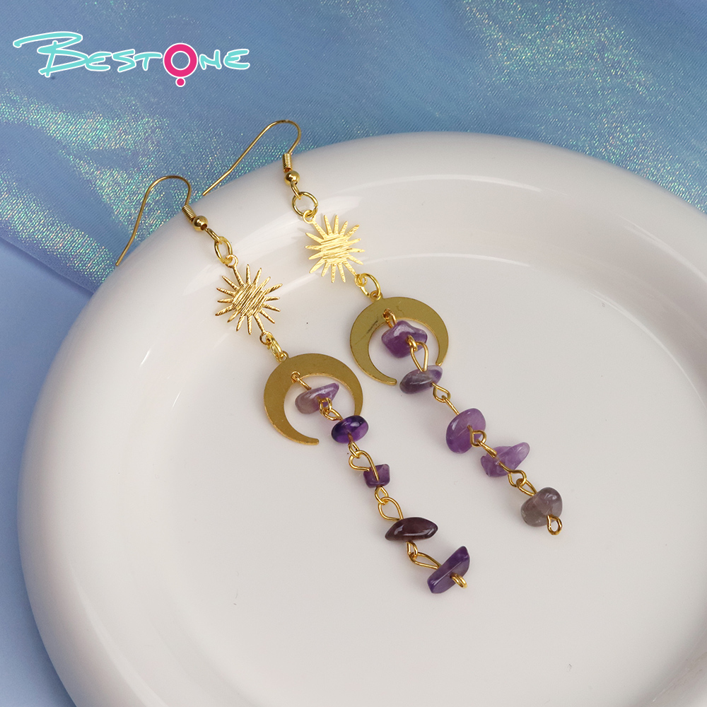 Celestial Harmony Drop Earrings – Moon & Sun Series – 10.5cm