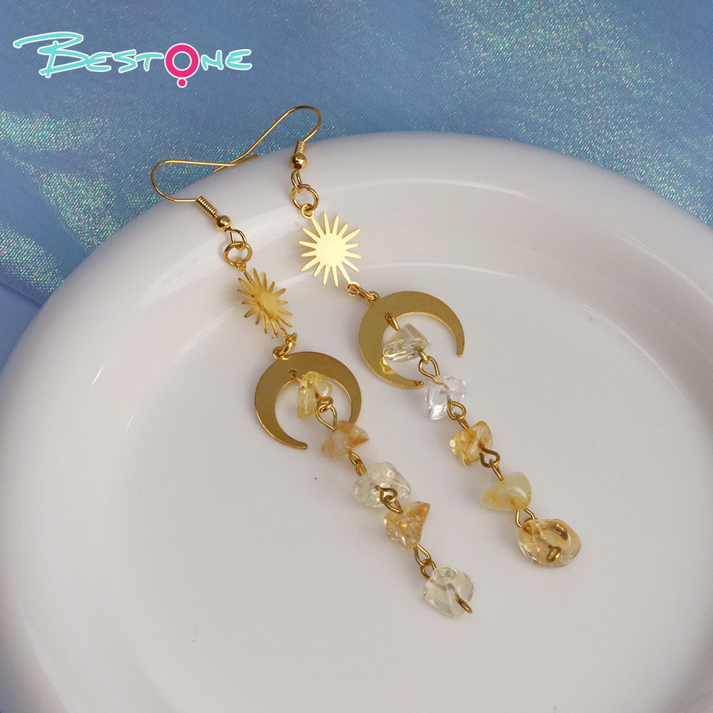 Celestial Harmony Drop Earrings – Moon & Sun Series – 10.5cm