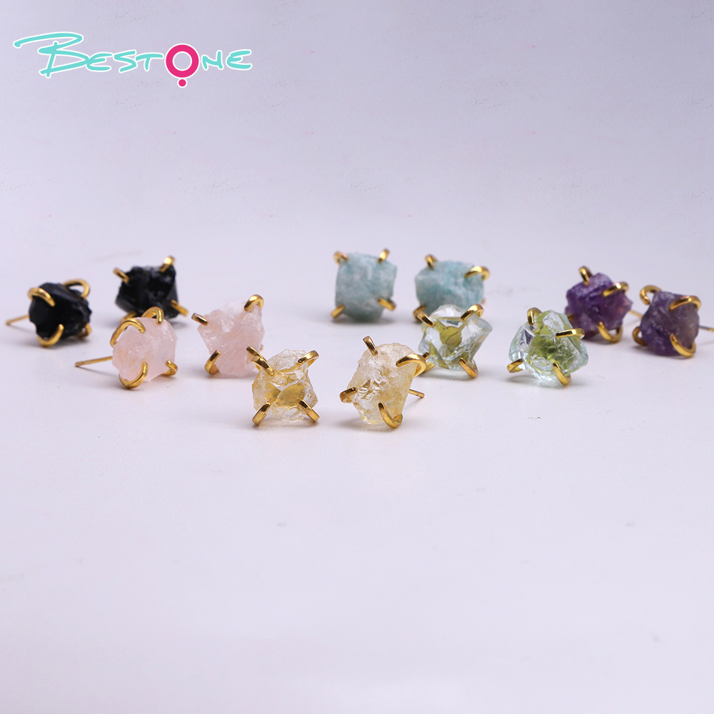 Raw Elegance Natural Gemstone Stud Earrings – Prong Set, 10–12mm