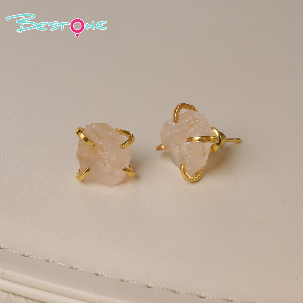 Raw Elegance Natural Gemstone Stud Earrings – Prong Set, 10–12mm