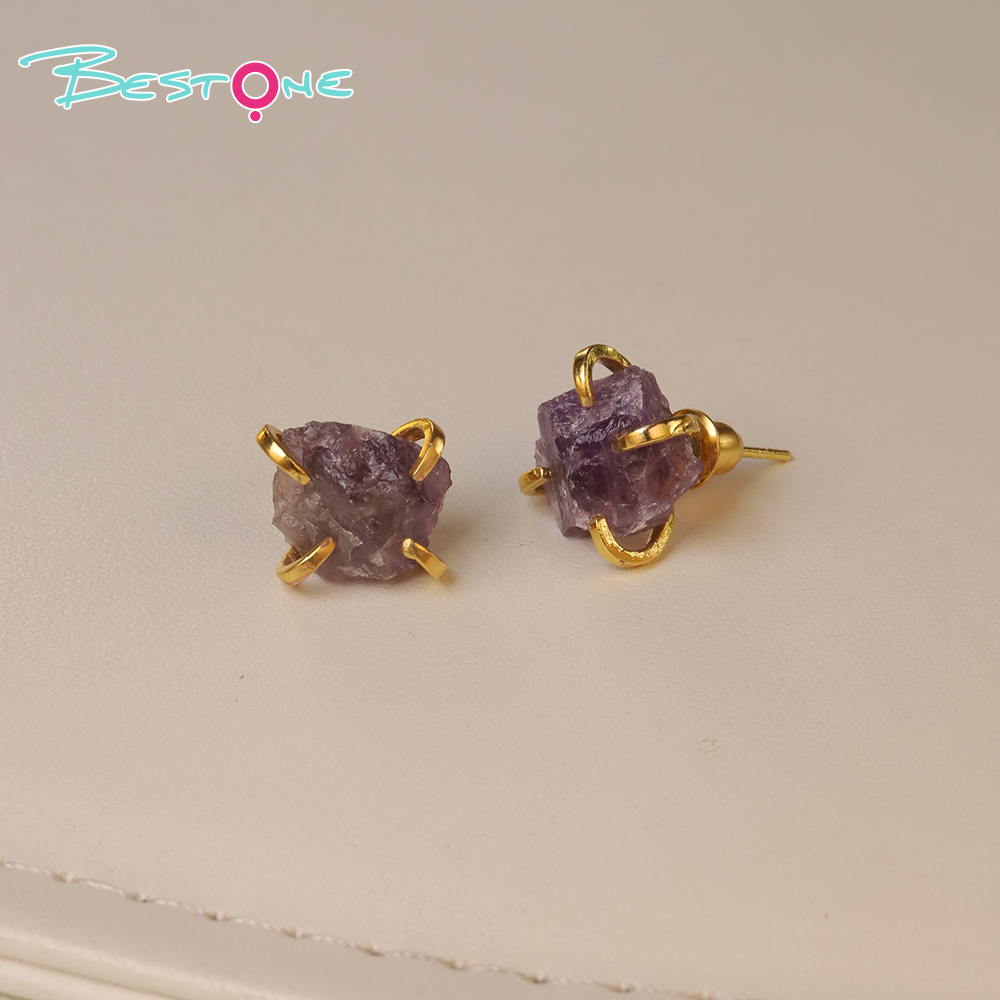 Raw Elegance Natural Gemstone Stud Earrings – Prong Set, 10–12mm
