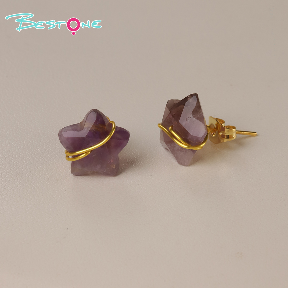 Wishing Star Wire-Wrapped Gemstone Stud Earrings – 12mm