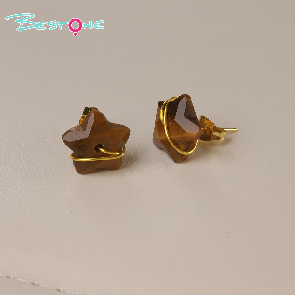 Wishing Star Wire-Wrapped Gemstone Stud Earrings – 12mm