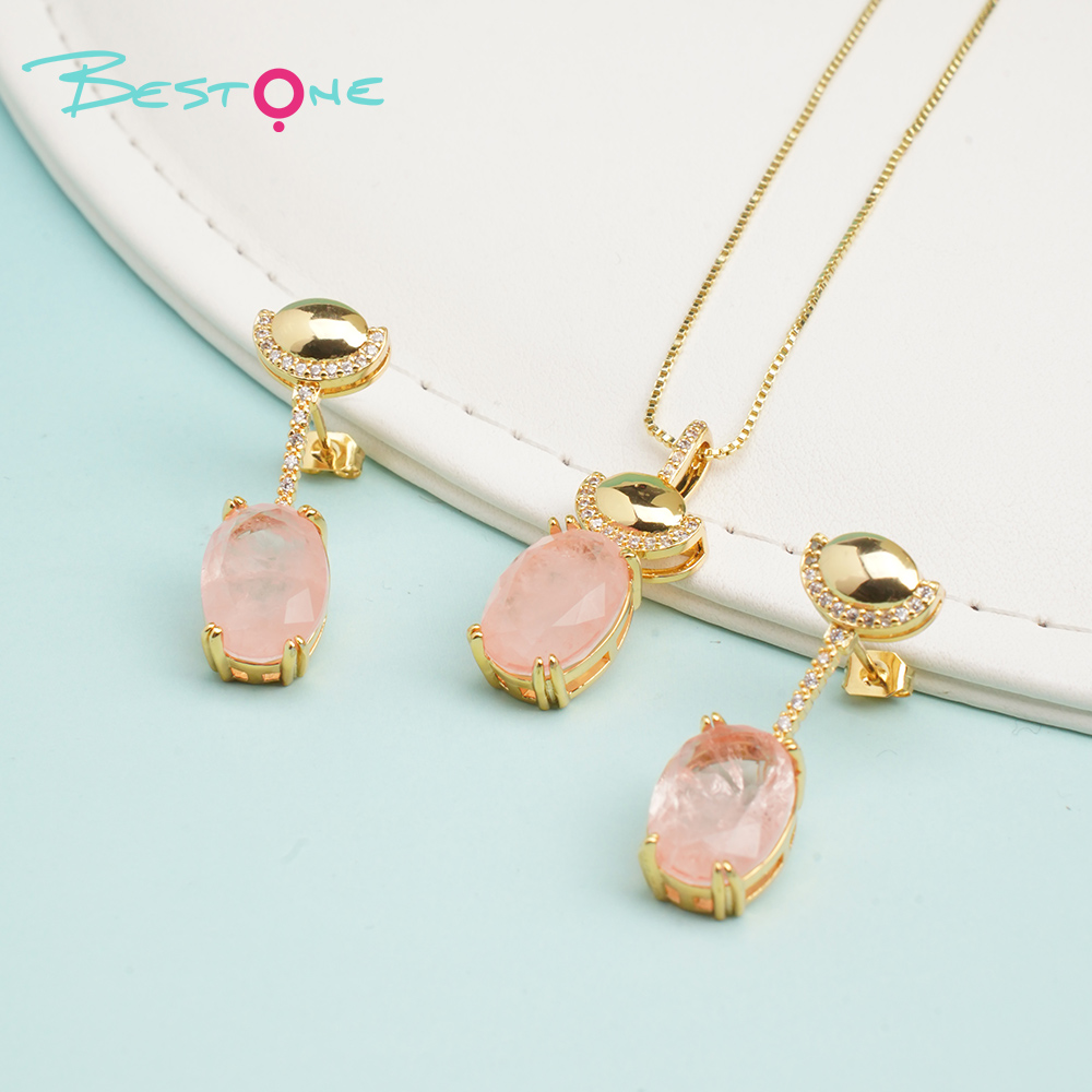 Brilliance Set – Pink Zircon Earrings & Necklace (10×14mm)