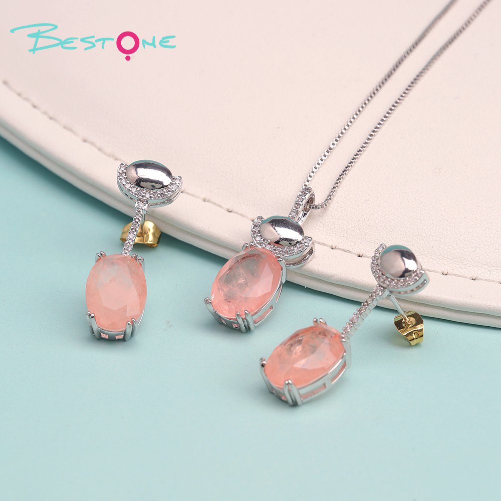 Brilliance Set – Pink Zircon Earrings & Necklace (10×14mm)