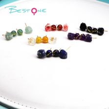 Elemental Raw Stone Drop Earrings – Wire-Wrapped Beads + Irregular Gem