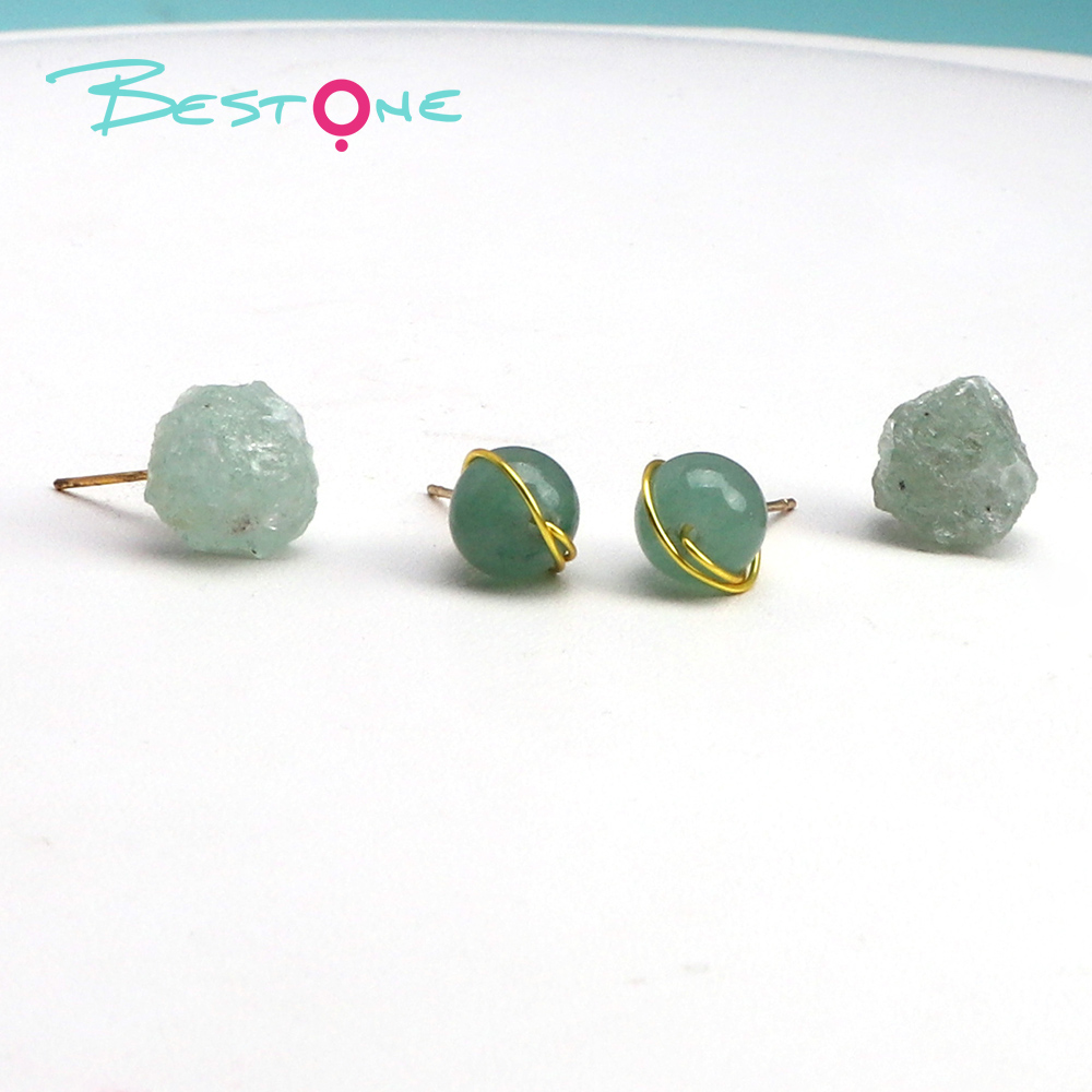 Elemental Raw Stone Drop Earrings – Wire-Wrapped Beads + Irregular Gem