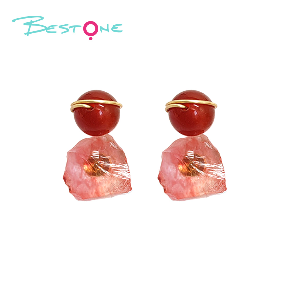 Elemental Raw Stone Drop Earrings – Wire-Wrapped Beads + Irregular Gem