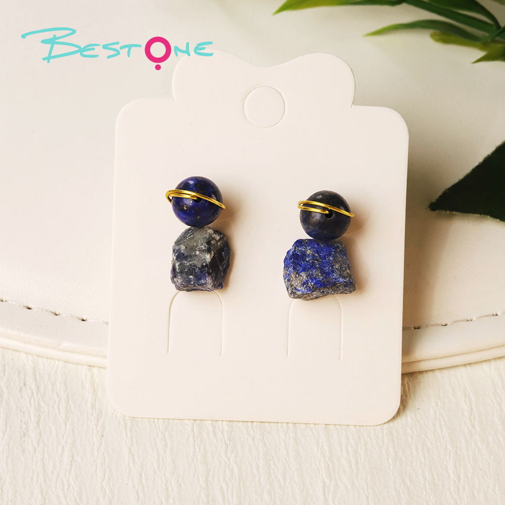 Elemental Raw Stone Drop Earrings – Wire-Wrapped Beads + Irregular Gem