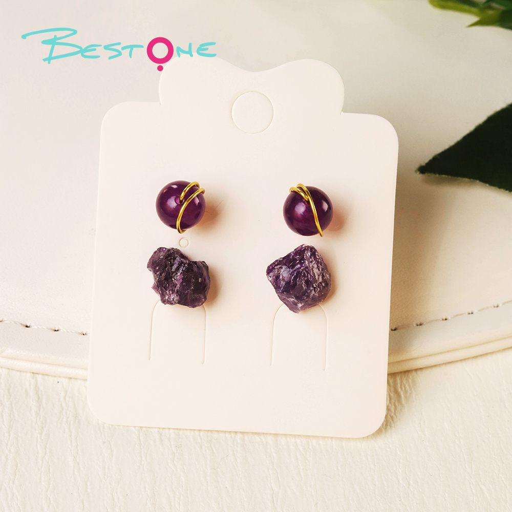 Elemental Raw Stone Drop Earrings – Wire-Wrapped Beads + Irregular Gem