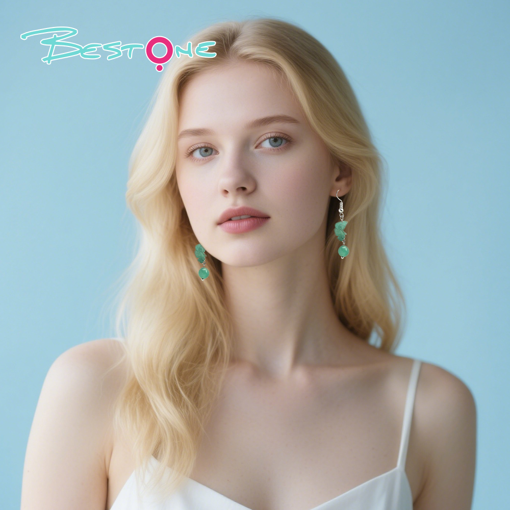 Crystal Harmony Drop Earrings – Natural Chips & 8mm Beads