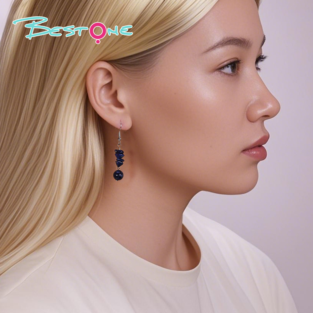 Crystal Harmony Drop Earrings – Natural Chips & 8mm Beads