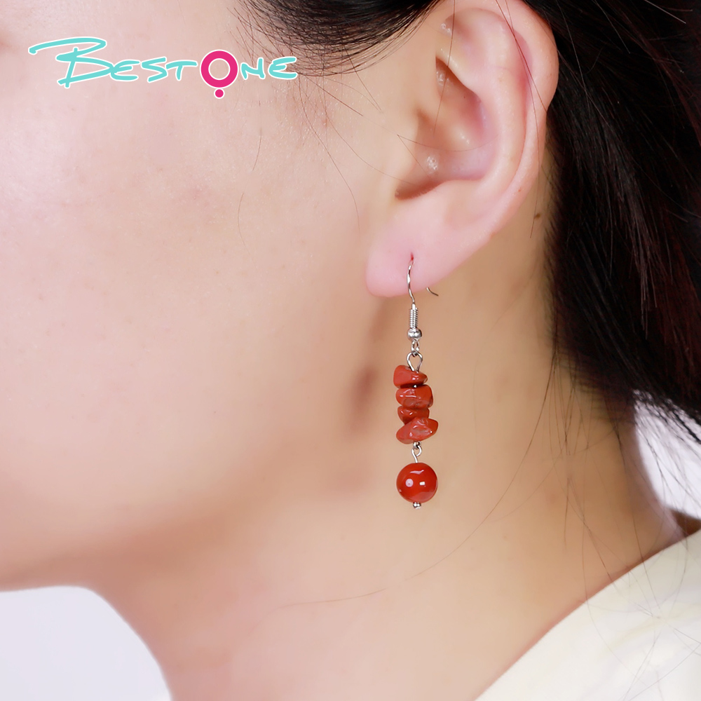 Crystal Harmony Drop Earrings – Natural Chips & 8mm Beads