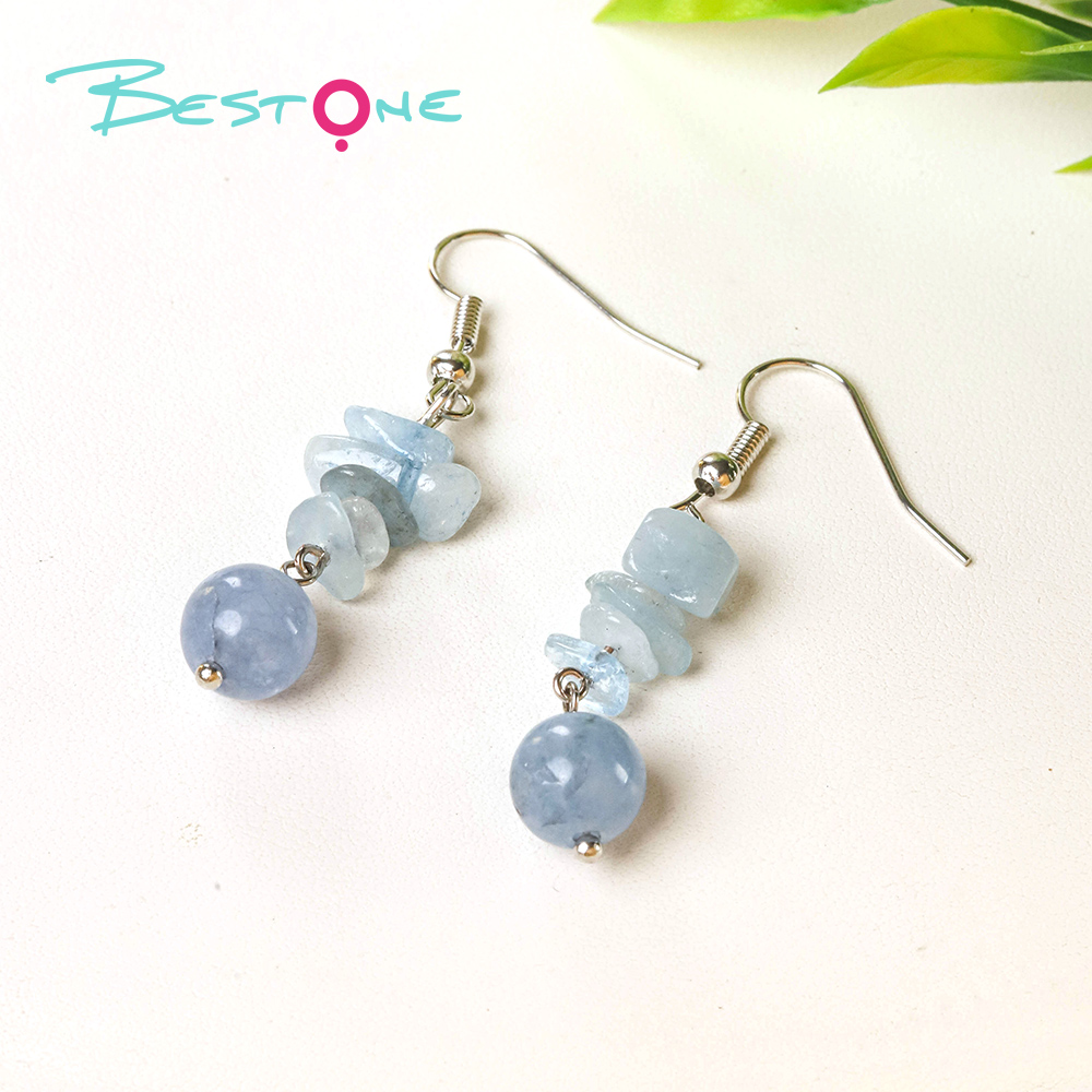 Crystal Harmony Drop Earrings – Natural Chips & 8mm Beads