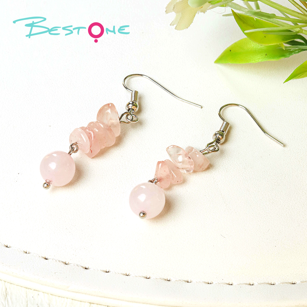 Crystal Harmony Drop Earrings – Natural Chips & 8mm Beads