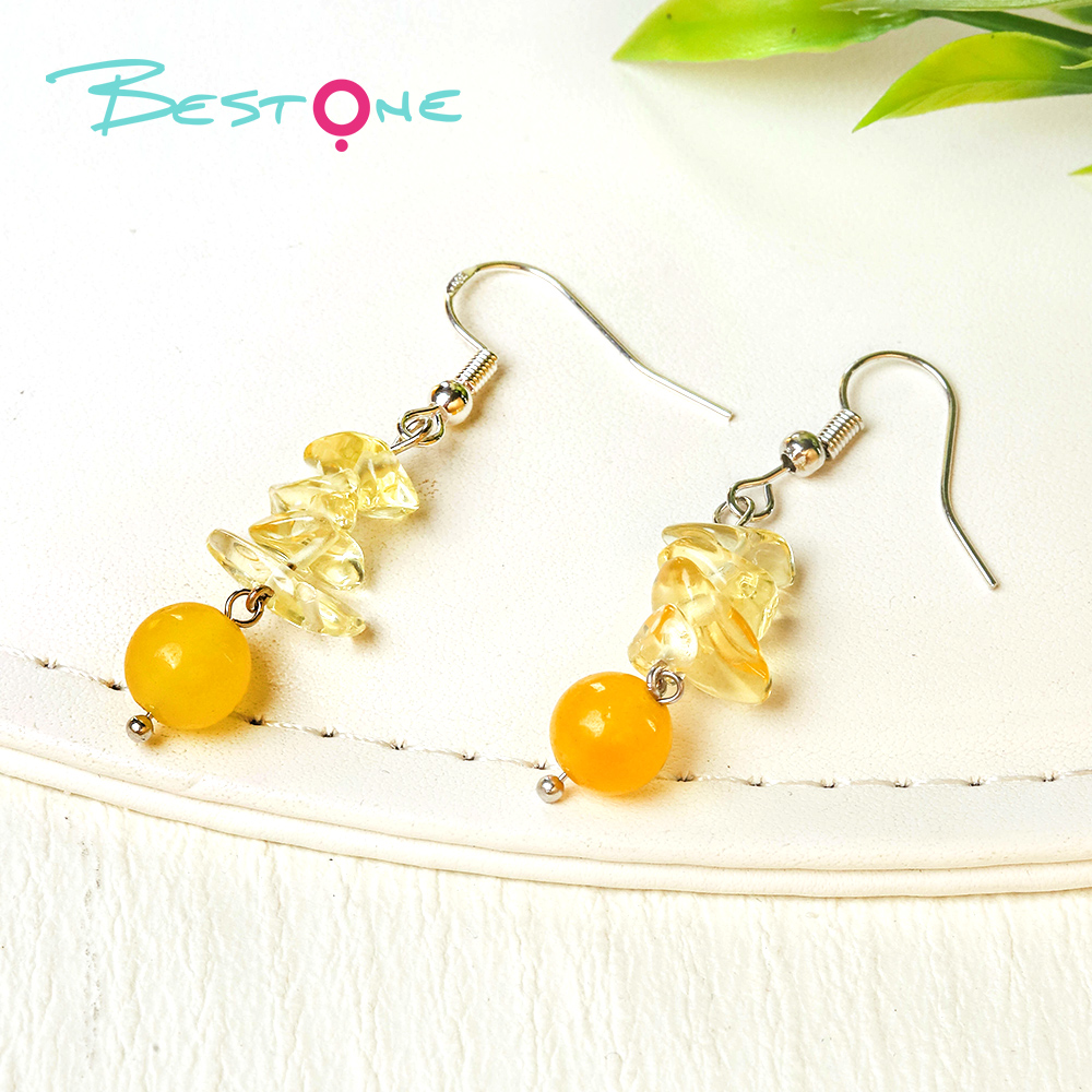 Crystal Harmony Drop Earrings – Natural Chips & 8mm Beads