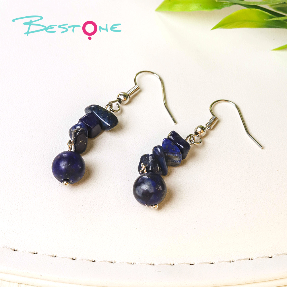 Crystal Harmony Drop Earrings – Natural Chips & 8mm Beads