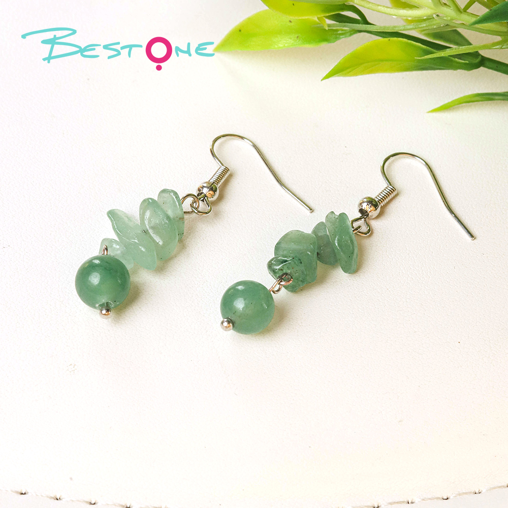 Crystal Harmony Drop Earrings – Natural Chips & 8mm Beads