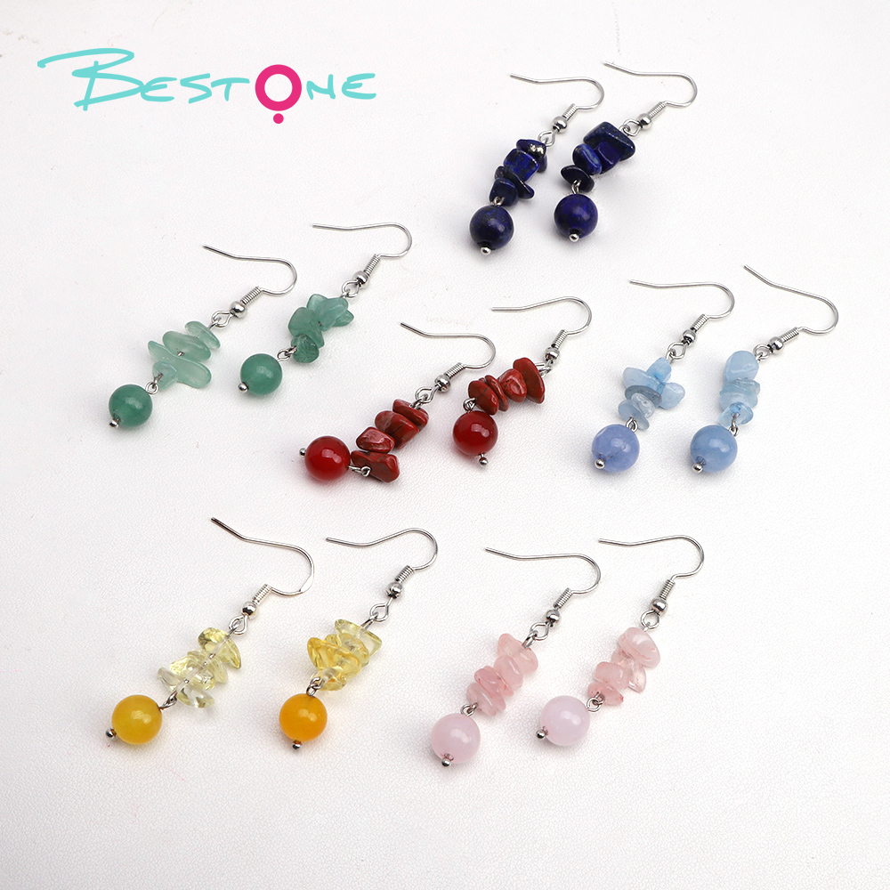 Crystal Harmony Drop Earrings – Natural Chips & 8mm Beads