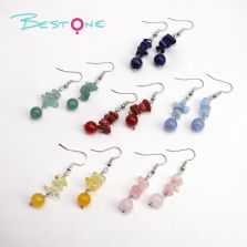Crystal Harmony Drop Earrings – Natural Chips & 8mm Beads