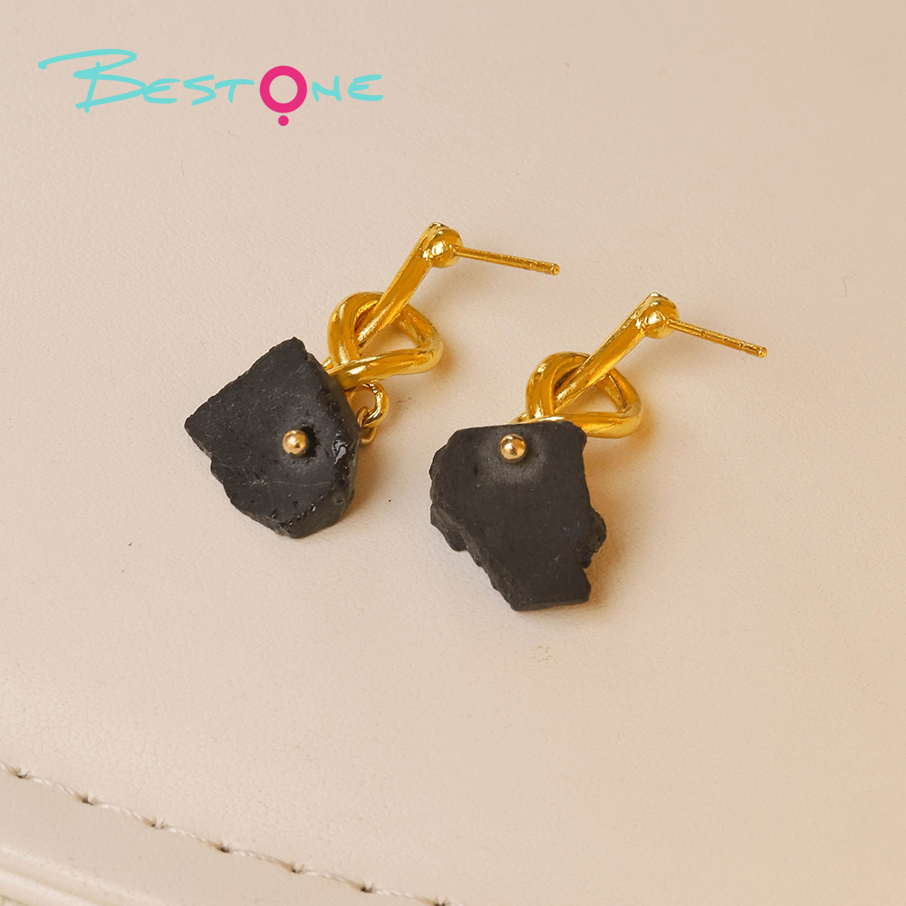 Infinity Knot Raw Stone Drop Earrings – 10–13mm
