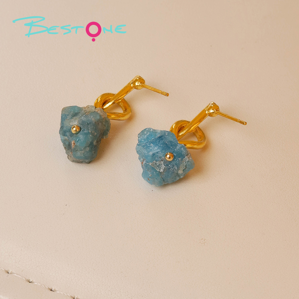 Infinity Knot Raw Stone Drop Earrings – 10–13mm