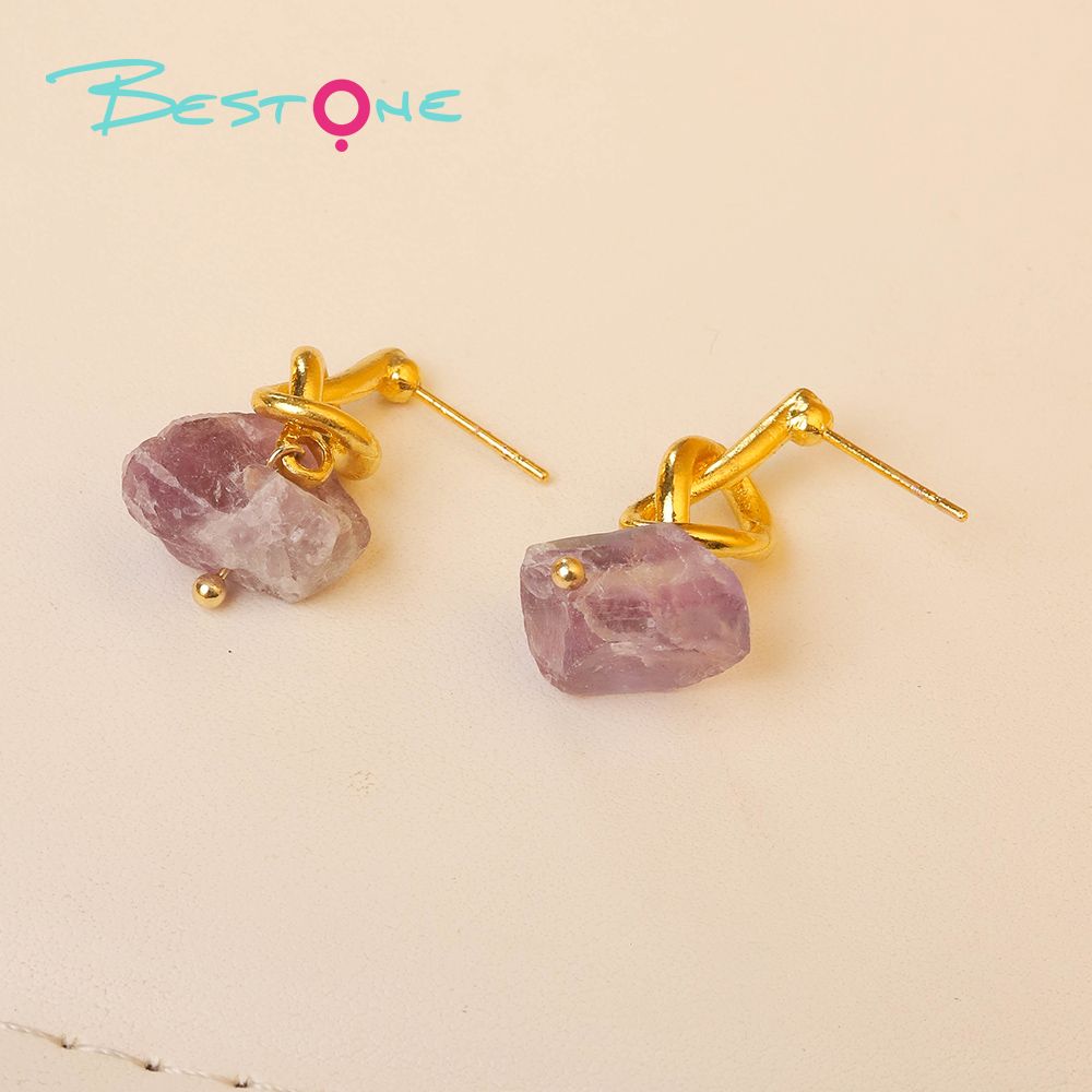 Infinity Knot Raw Stone Drop Earrings – 10–13mm