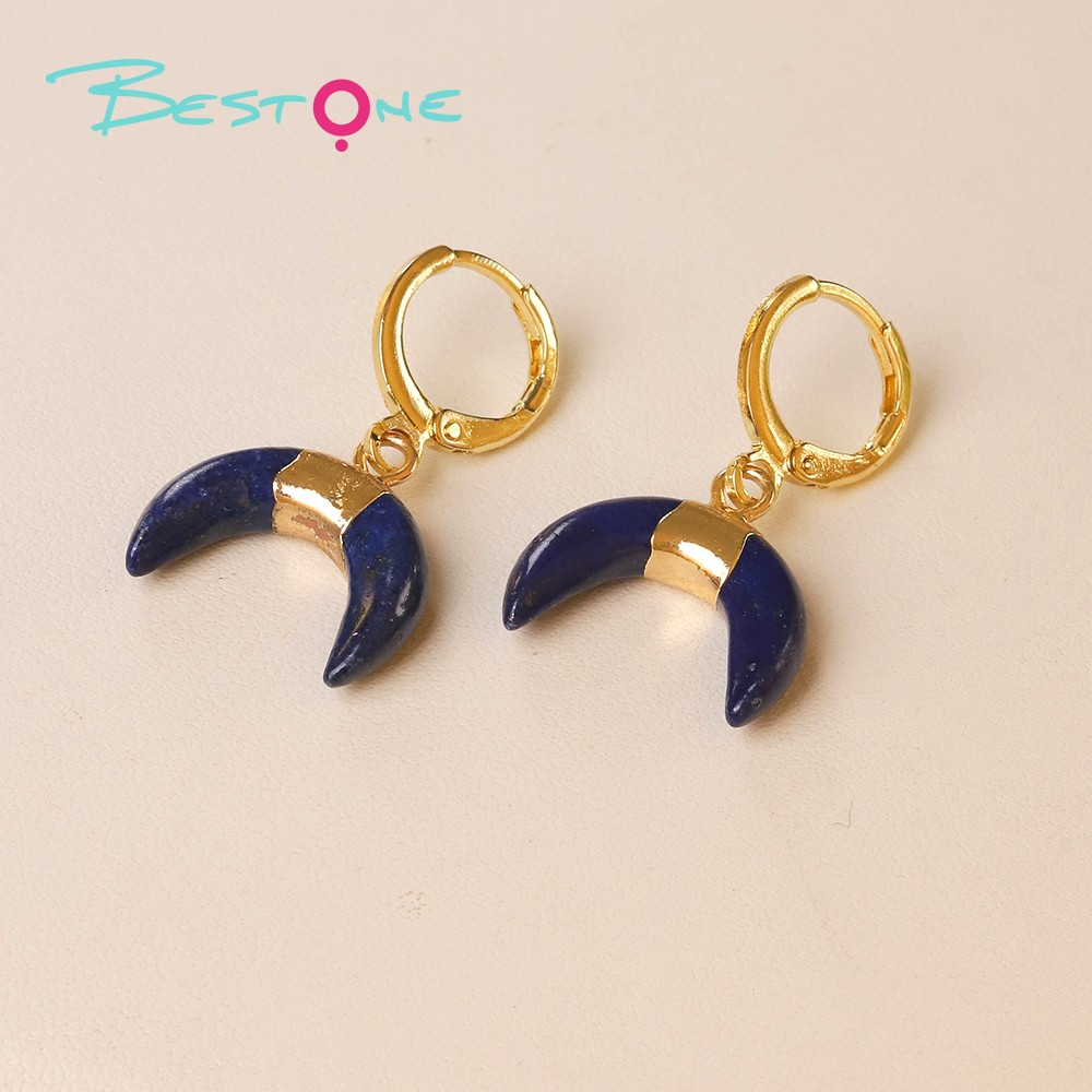 Lunar Gemstone Moon Earrings – 14×16mm