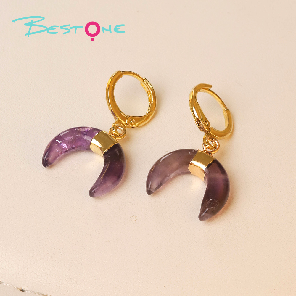 Lunar Gemstone Moon Earrings – 14×16mm