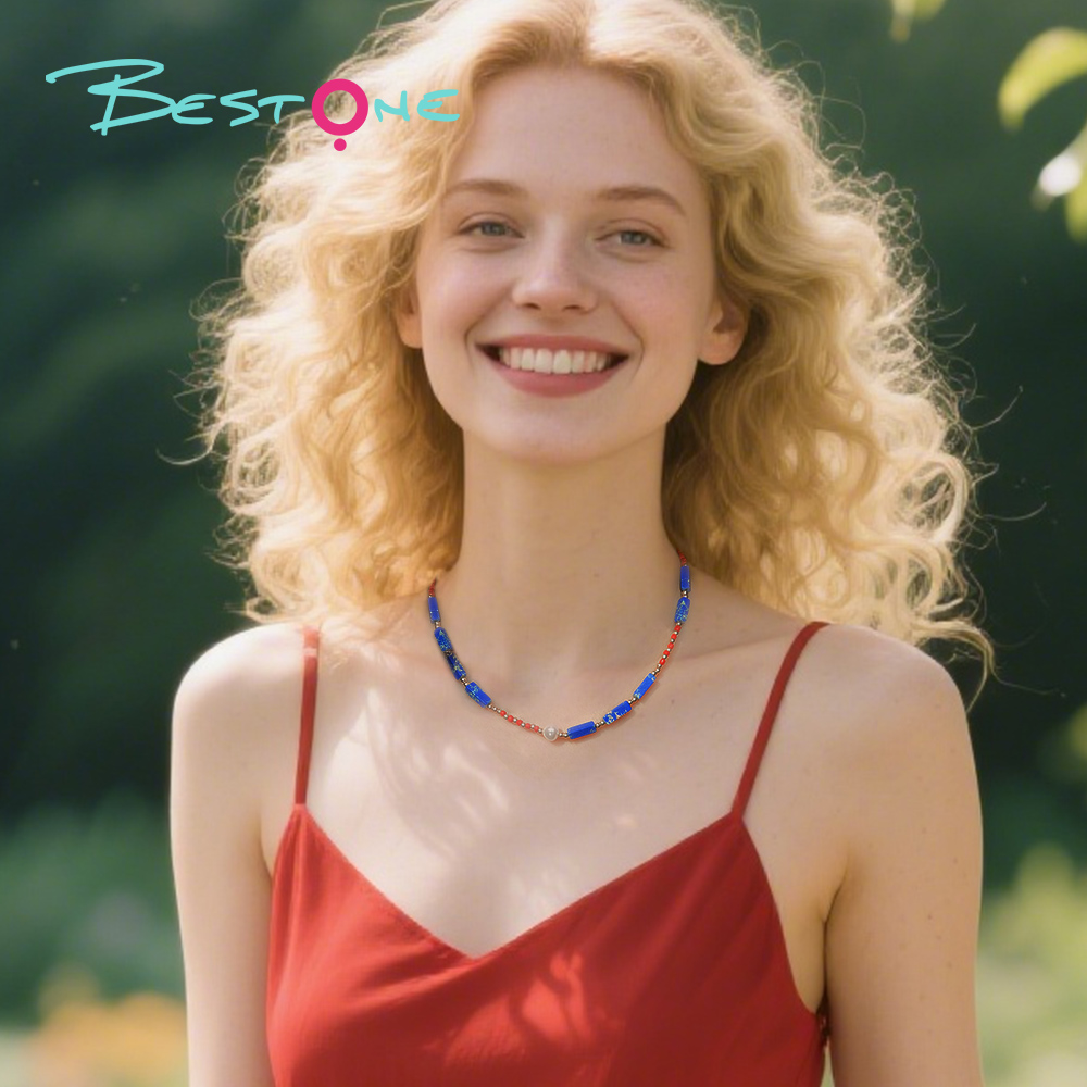 Boho Gem Bead Necklace – 16 inches