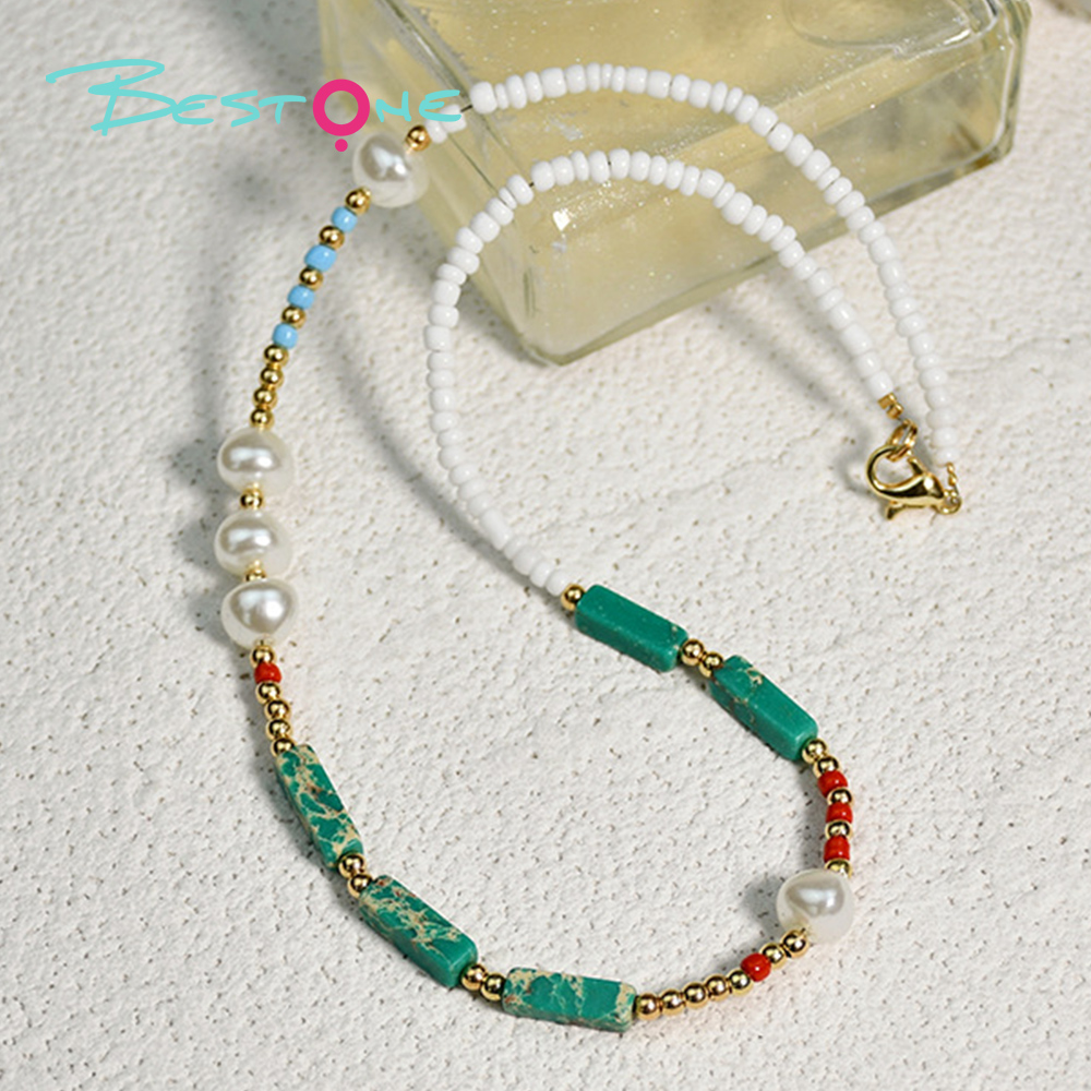 Boho Gem Bead Necklace – 16 inches