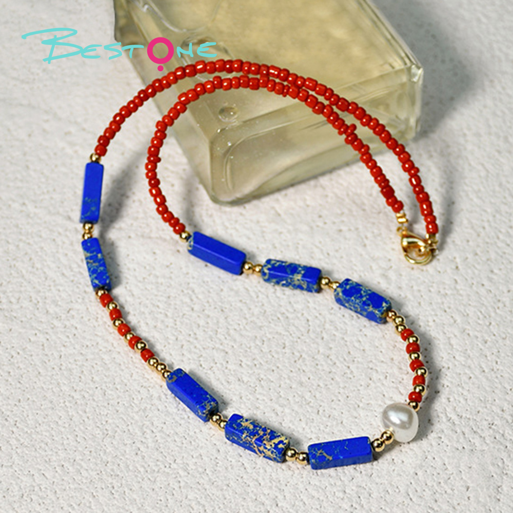 Boho Gem Bead Necklace – 16 inches