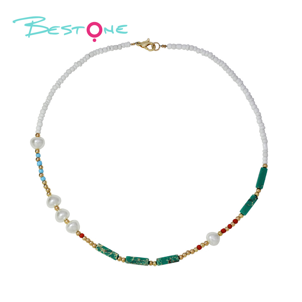 Boho Gem Bead Necklace – 16 inches