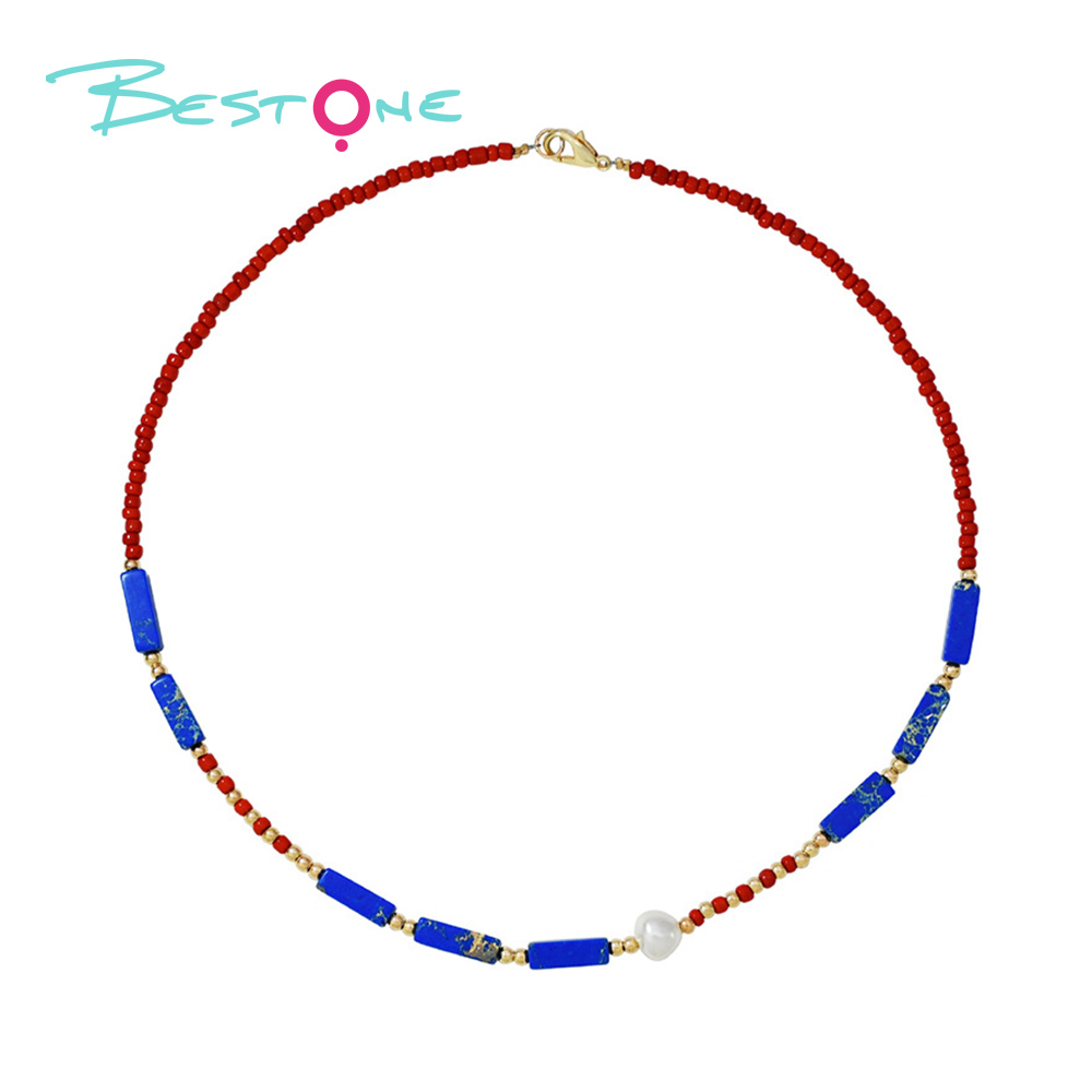 Boho Gem Bead Necklace – 16 inches